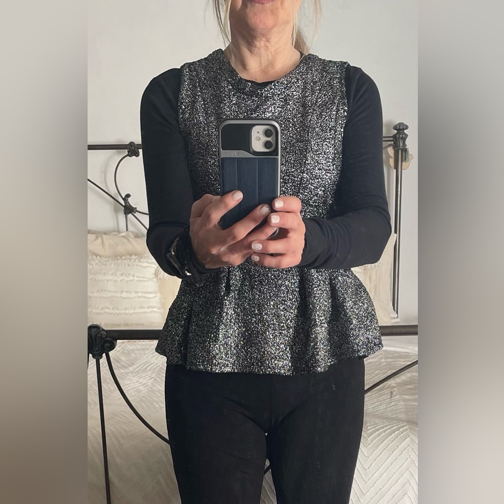 Chic Black and Silver Peplum Top